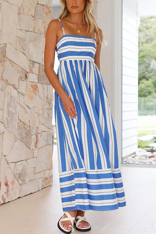 Karladress Back Cut Out High Waist Striped Maxi Cami Dress