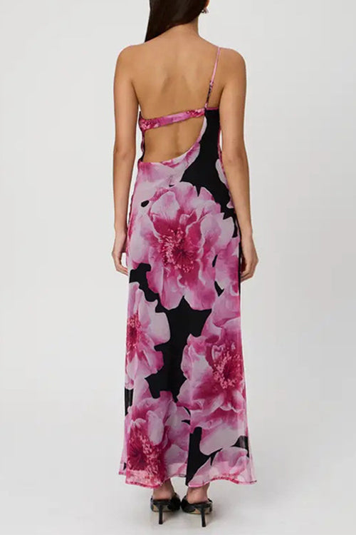 Karladress One Shoulder Cut Out Floral Print Maxi Cami Dress