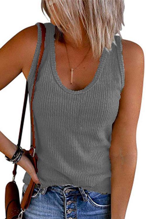 Karladress Scoop Neck Ribbed Solid Sleeveless Top