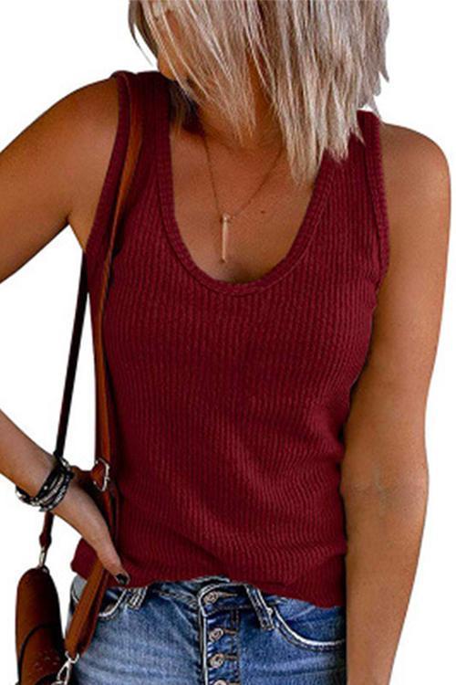 Karladress Scoop Neck Ribbed Solid Sleeveless Top