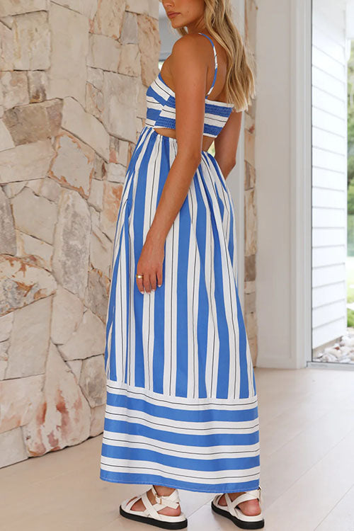 Karladress Back Cut Out High Waist Striped Maxi Cami Dress