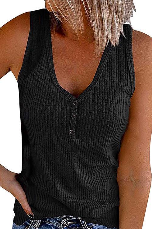 Karladress Buttons V Neck Sleeveless Solid Top