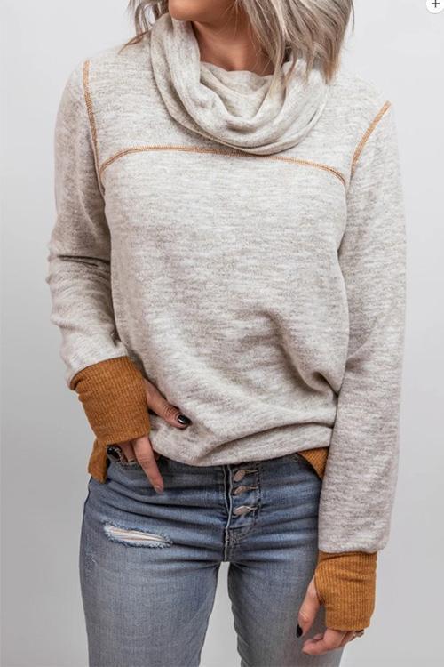 Karladress Casual Cowl Neck Color Block Sweatshirt with Thumb Hole