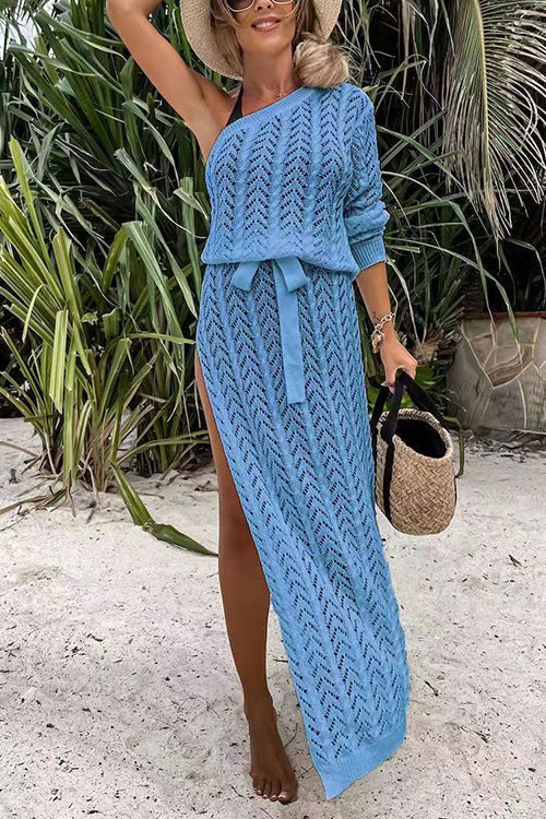 Karladress One Shoulder Long Sleeve High Split Hollow Out Beach Dress