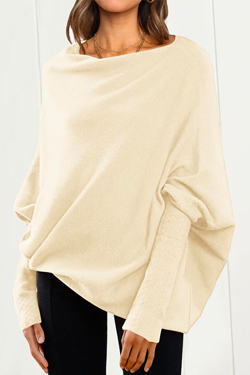 Karladress Solid Batwing Sleeves Slouchy Knit Sweater