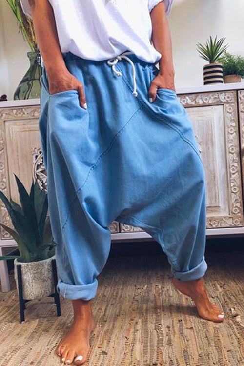 Karladress Solid Drawstring Waist Hippie Harem Pants