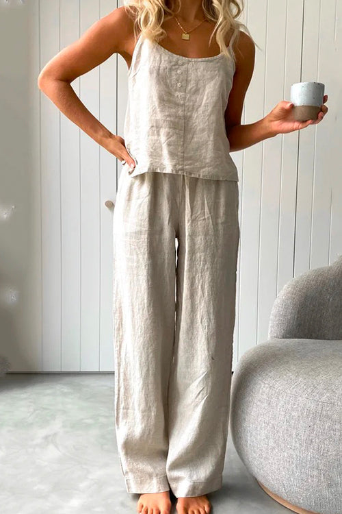 Karladress Cotton Linen Cami Top Wide Leg Pants Loungewear Set