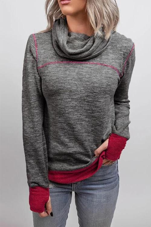 Karladress Casual Cowl Neck Color Block Sweatshirt with Thumb Hole