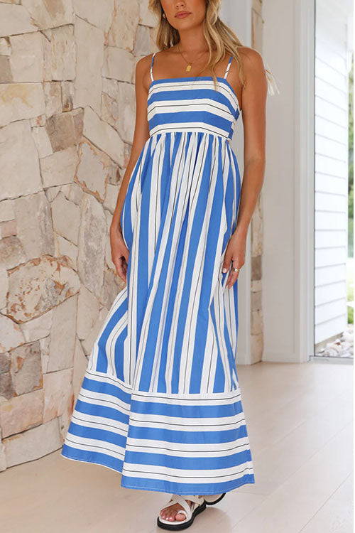 Karladress Back Cut Out High Waist Striped Maxi Cami Dress