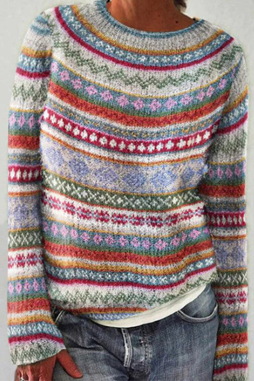 Karladress Crewneck Vibrant Rainbow Chunky Knit Sweater(in 4 Patterns)