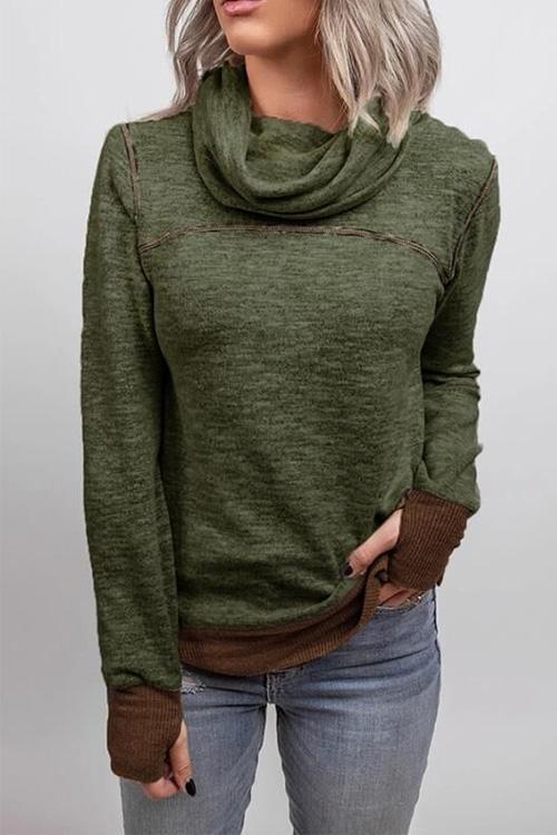 Karladress Casual Cowl Neck Color Block Sweatshirt with Thumb Hole