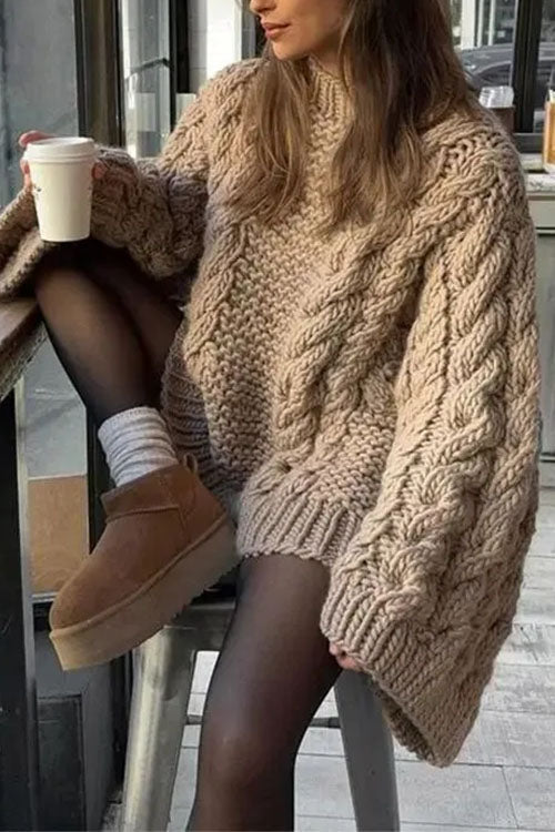 Karladress Round Neck Oversized Cable Knit Sweater