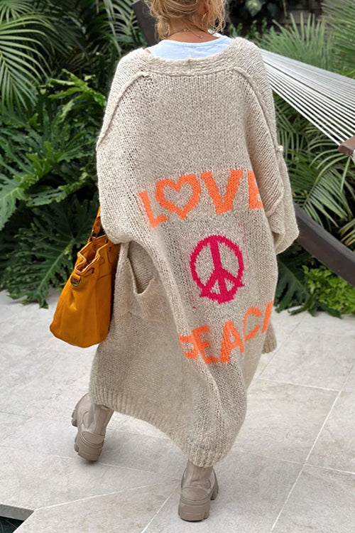 Karladress Open Front Love and Peace Pattern Long Sweater Cardigan(in 5 Colors)