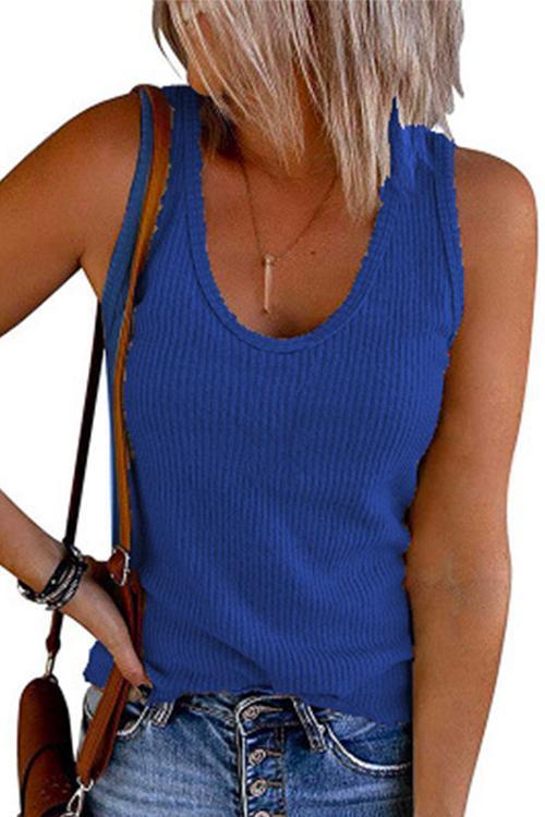 Karladress Scoop Neck Ribbed Solid Sleeveless Top