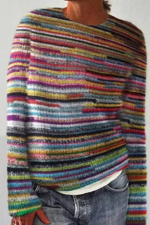 Karladress Crewneck Vibrant Rainbow Chunky Knit Sweater(in 4 Patterns)