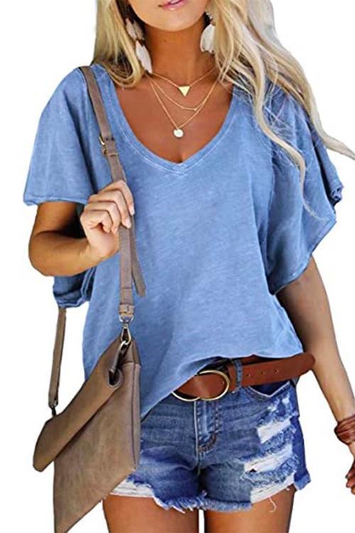 Karladress V Neck Flare Sleeve Summer T Shirt