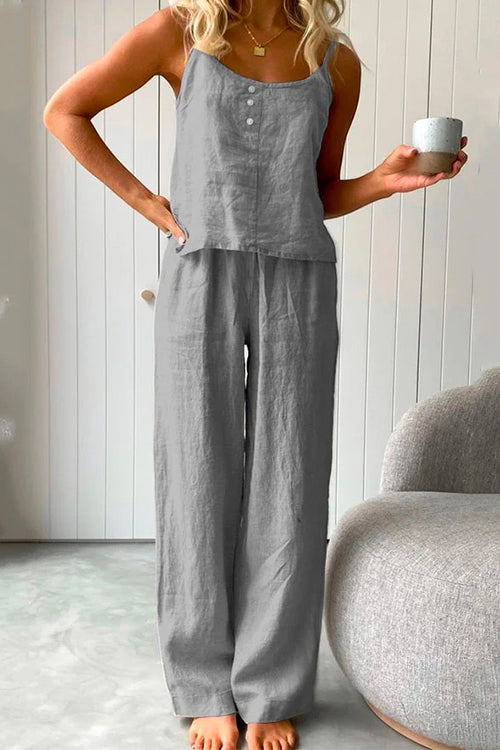 Karladress Cotton Linen Cami Top Wide Leg Pants Loungewear Set