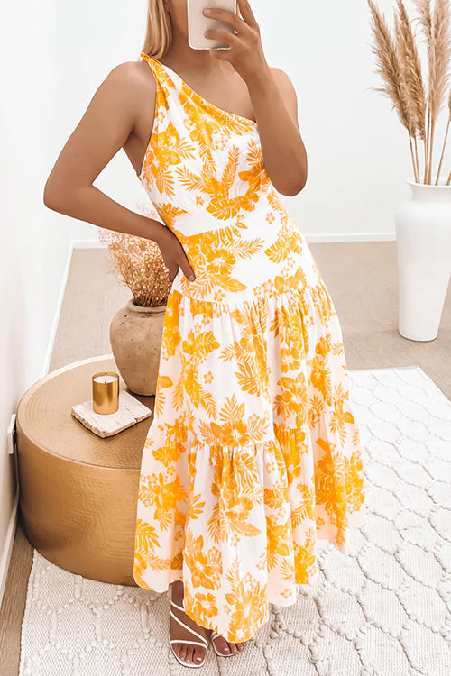 Karladress One Shoulder Sleeveless Printed Swing Maxi Dress