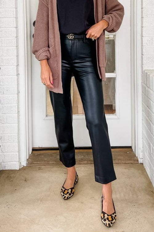 Karladress Faux Leather Straight Leg Trousers with Pockets