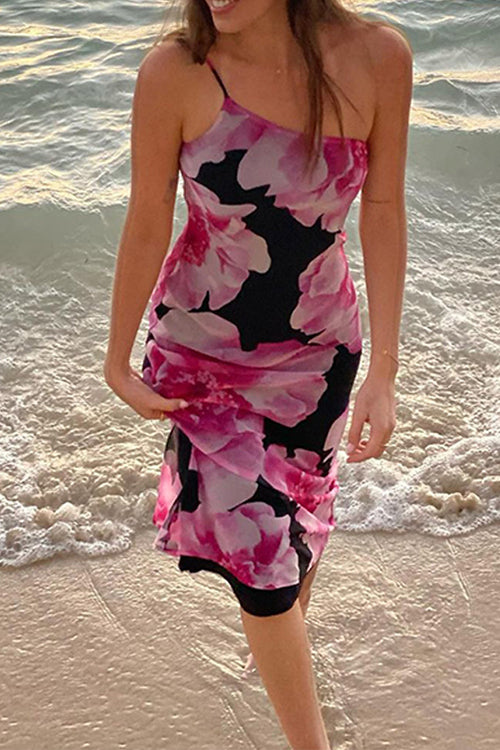 Karladress One Shoulder Cut Out Floral Print Maxi Cami Dress