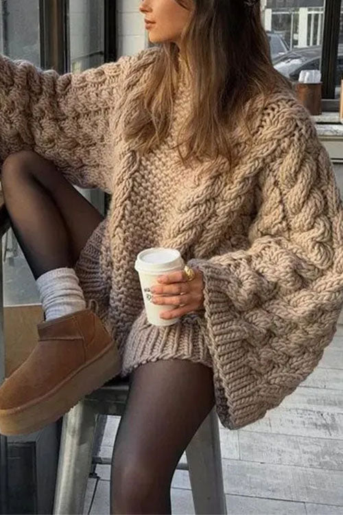 Karladress Round Neck Oversized Cable Knit Sweater