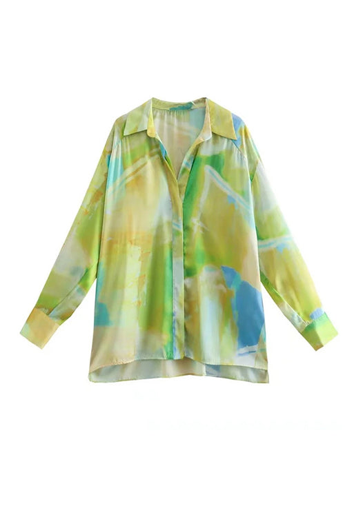 Karladress Long Sleeves Button Front Tie Dye Blouse Shirt