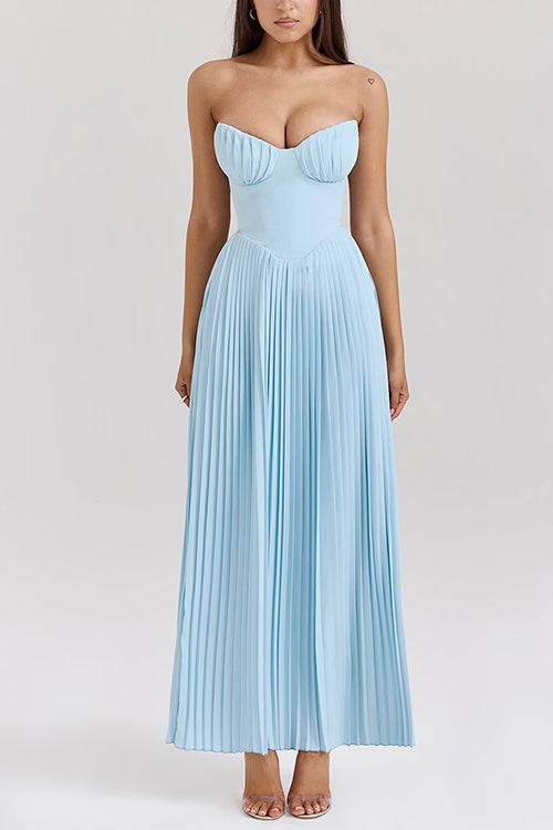 Karladress Strapless V Neck Pleated Corset Maxi Party Dress