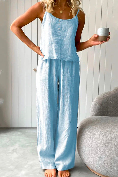 Karladress Cotton Linen Cami Top Wide Leg Pants Loungewear Set