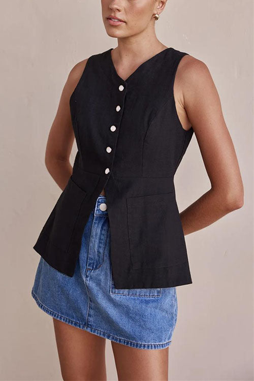 Karladress Single Breasted Pocketed Solid Vest