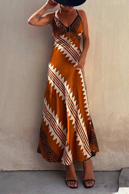 Karladress V Neck Color Block Printed Maxi Swing Cami Dress