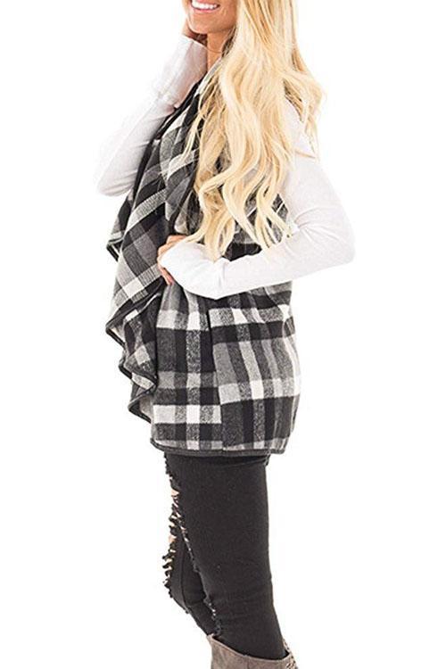 Karladress Pockets Plaid Jacket Vest