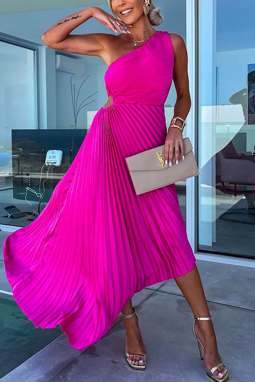 Karladress One Shoulder Cut Out Waist Irregular Pleated Party Dress