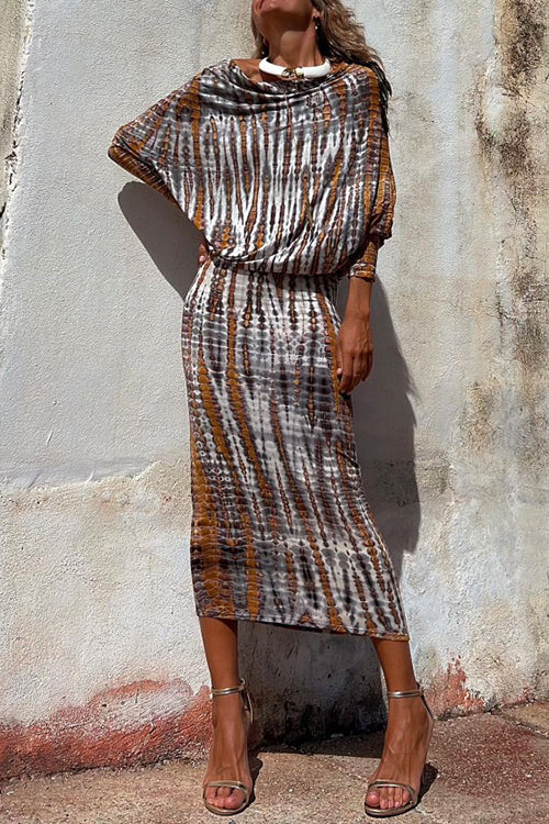 Karladress Batwing Sleeve Waisted Tie Dye Midi Dress