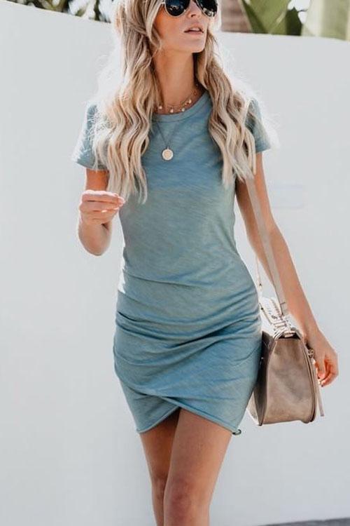 Karladress Short Sleeve Ruched Seafoam Mini Dress