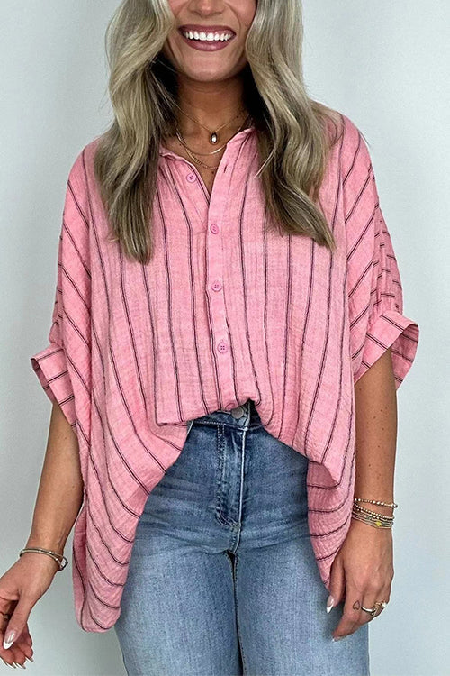 Karladress Oversized Button Down Batwing Sleeves Striped Shirt