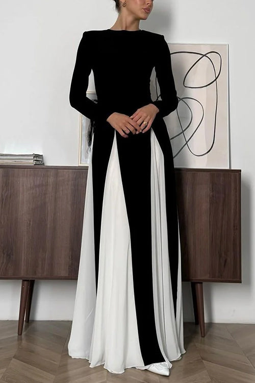 Karladress Long Sleeves Color Block Swing Maxi Dress