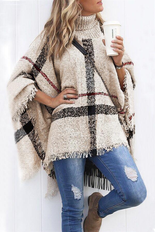 Karladress Soft Tassel Lattice Cloak Poncho Sweater