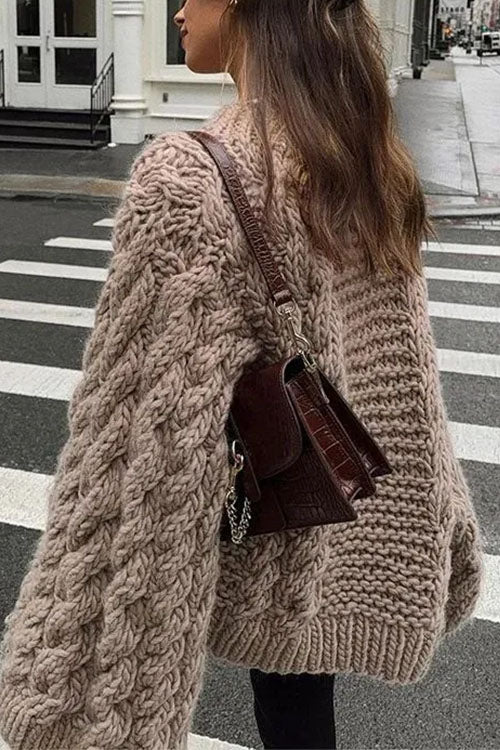 Karladress Round Neck Oversized Cable Knit Sweater