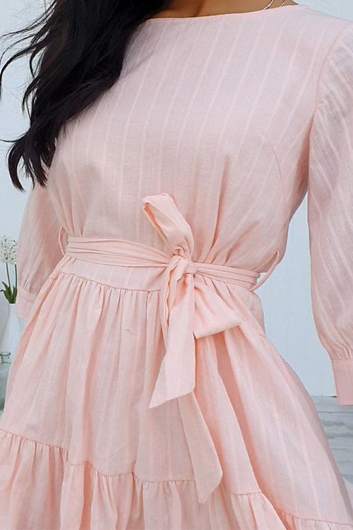 Half Sleeves Tie Waist Ruffle Mini Dress