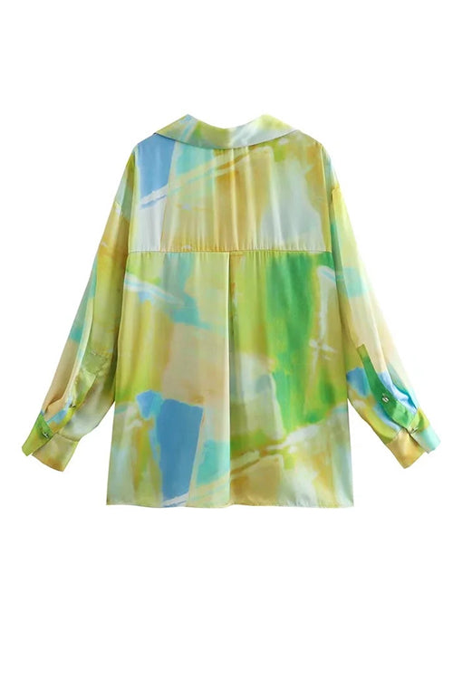 Karladress Long Sleeves Button Front Tie Dye Blouse Shirt