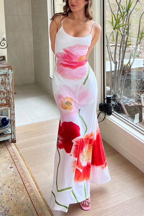 Karladress Spaghetti Strap Backless Floral Print Maxi Vacation Dress