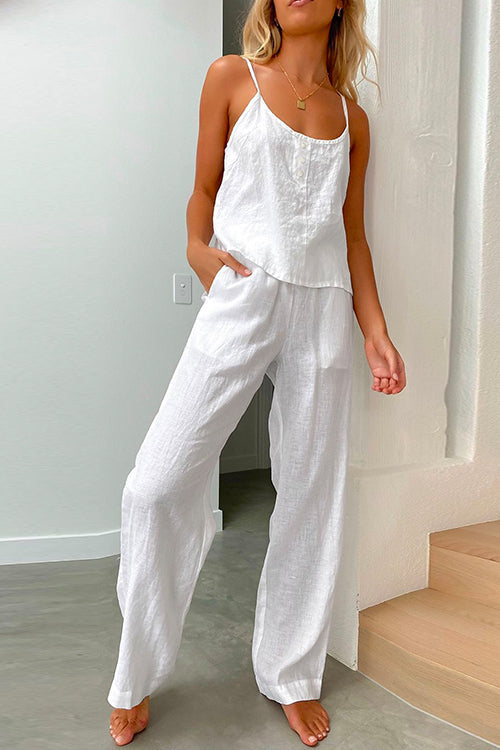 Karladress Cotton Linen Cami Top Wide Leg Pants Loungewear Set