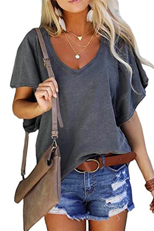 Karladress V Neck Flare Sleeve Summer T Shirt