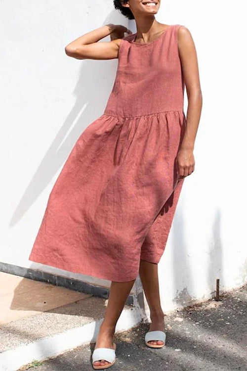 Karladress Solid Sleeveless Cotton Linen Midi Sundress