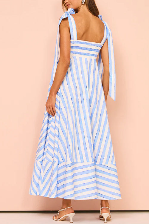 Karladress Pocketed Bow Shoulder Striped Swing Maxi Cami Dress