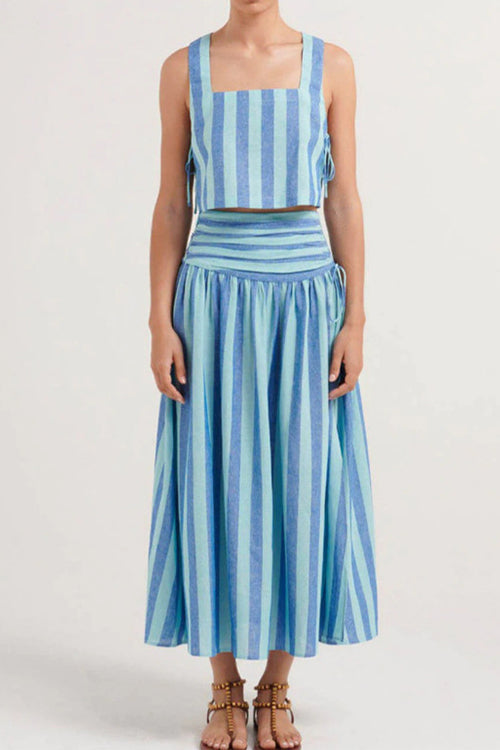 Karladress Striped Square Collar Crop Tank Top and Slit Maxi Skirt Set