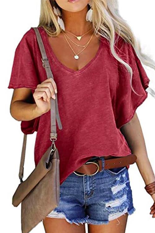 Karladress V Neck Flare Sleeve Summer T Shirt