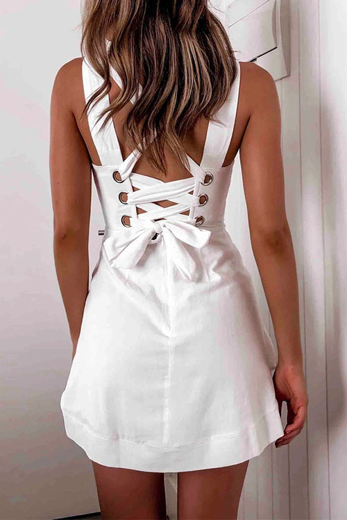 Karladress Backless Lace Up Draped A-line Tank Dress