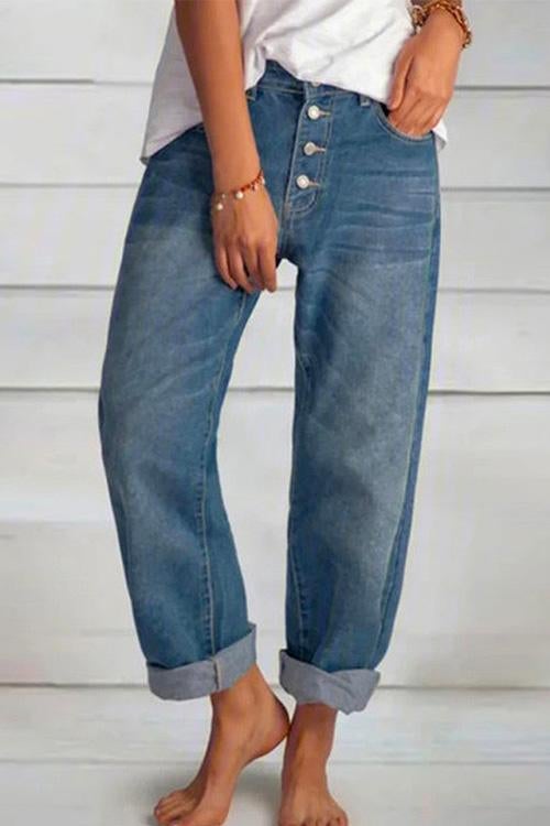 Karladress Boyfriend Style Button Down Straight Leg Jeans