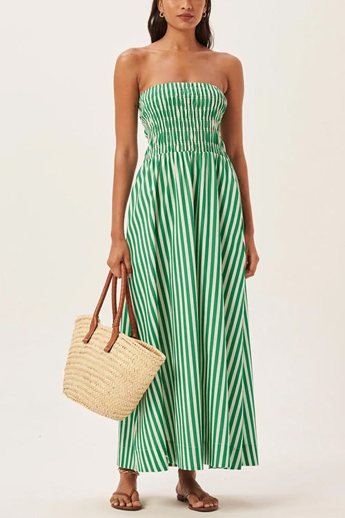 Karladress Strapless Smocked Tube Striped Maxi Dress